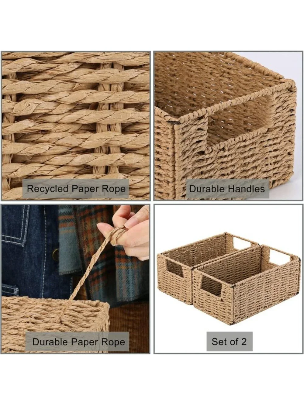 Hand-Woven Wicker Storage Baskets Set of 2 | Small Organizing Bins for Home